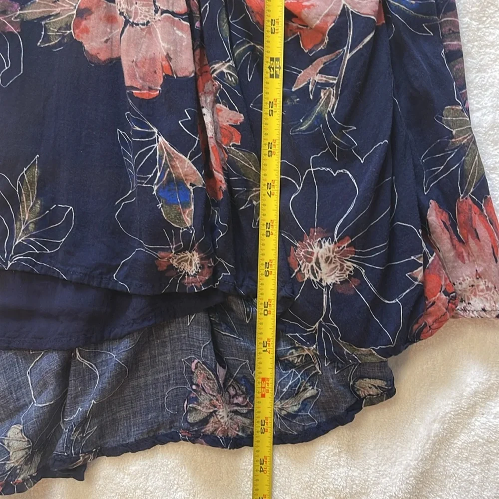 Free People Floral Navy and Orange Lined Dress Size 0 EUC